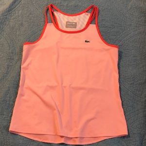 LACOSTE WOMEN'S SPORT TECH JERSEY RACERBACK TENNIS TANK TOP IN PINK/ORANGE/WHITE